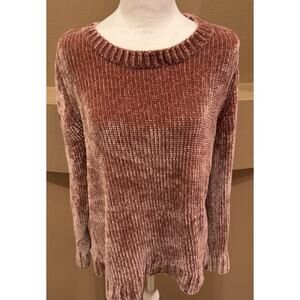 Orvis Womens Chenille Crew Neck Pullover Sweater Pink Velvety Soft Rose Size M